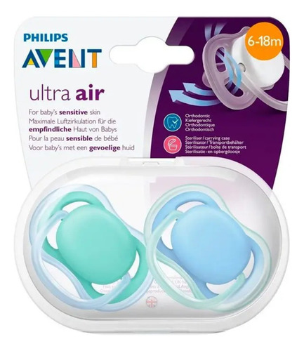 Avent Chupete Ultra Air 6-18 Meses X 2 Unid Varon