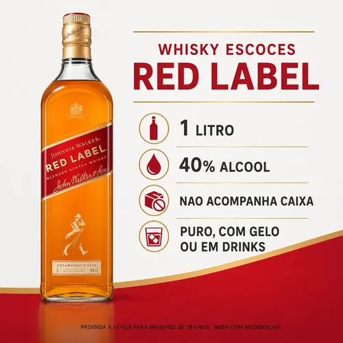 Whisky Johnnie Walker Red Label Blended Scotch 1 Litro Original