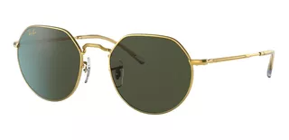 Anteojos de sol Ray-Ban Jack Standard con marco de metal color polished gold, lente green de cristal clásica, varilla polished gold de metal - RB3565