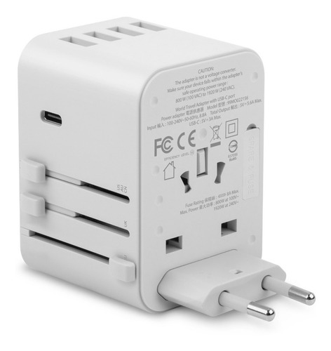 Adaptador Universal De Viaje Con Puertos Usb-a Y Usb-c