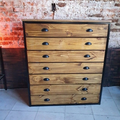 Imagen 3 de 5 de Mueble Chifonier Cómoda Industrial 7 Cajones Madera Hierro