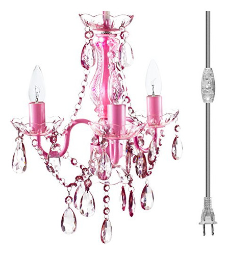 Lámpara Colgante Rosa Con Cristales, 17 X12 .