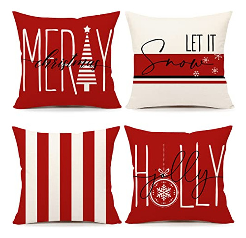 Red Christmas Pillow Covers 20x20 Set Of 4 Farmhouse Ch...