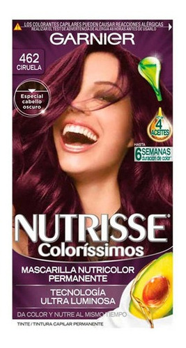 Kit Tintura Garnier  Nutrisse coloríssimos Mascarilla nutricolor permanente tono 462 ciruela para cabello