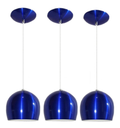 Lustre Pendente Bola Alumínio Azul Verniz Conjunto Com 3