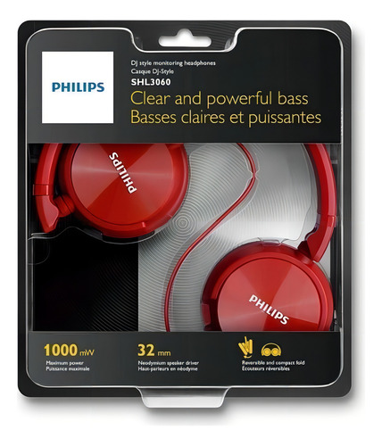 Fone De Ouvido Philips Shl3060 Headphone Substituto Shl3000 Cor Vermelho