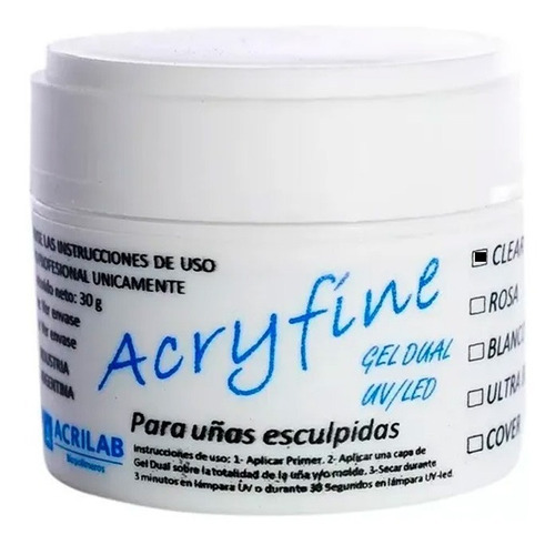 Gel Constructor Acryfine Clear Uv Led Esculpidas X30gr Local