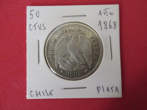 Antigua Moneda Chile 50 Centavos Plata Año 1868 Muy Escasa