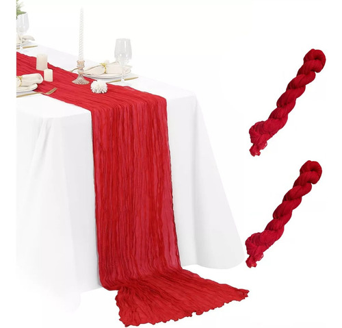 2pzs Caminos De Mesa Gasa Elegante Boho Decoración Boda Color Nude Red Mantel Decorativo Ruffled Mantel Decoración de Mesa Celebración de Cumpleaños Decoración de Estilo Vintage