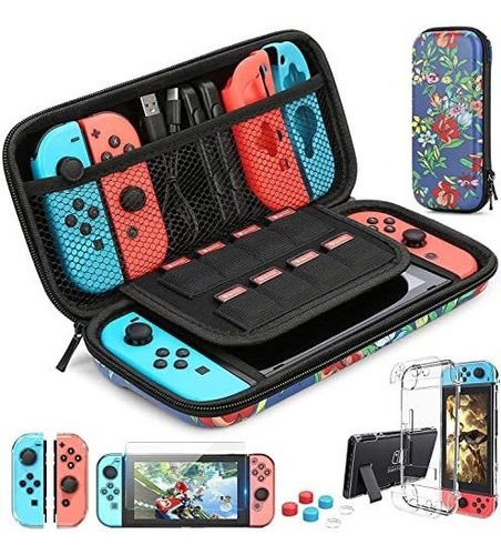 Funda Para Nintendo Switch Protector Pantalla Azul Flores