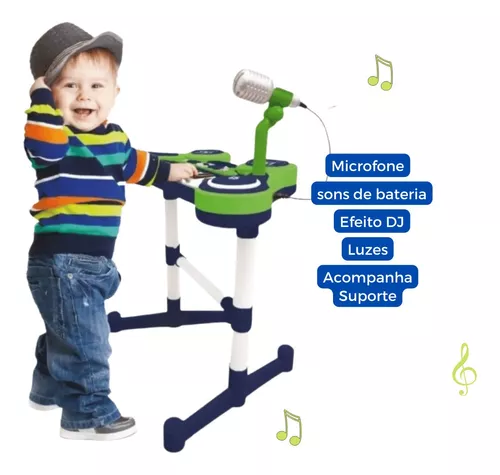 Piano Bateria Infantil Musical Brinquedo Microfone Luz Som Teclado