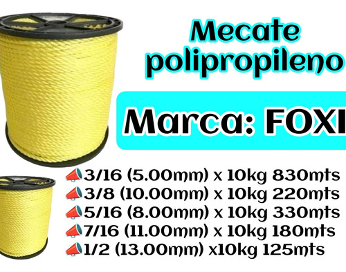 Mecate Amarillo Polipropileno Varias Medidas