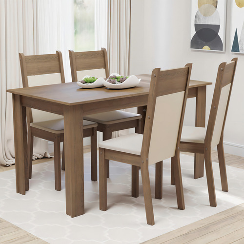 Conjunto Comedor Madesa Cali Mesa Tapa Madera Con 4 Sillas M Color Crema Diseño De La Tela De Las Sillas Liso