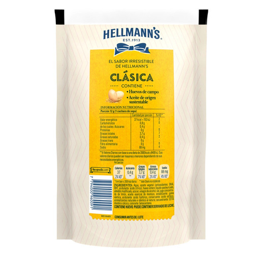 Imagen 2 de 2 de Mayonesa Hellmann's Clásica en doypack 475 g