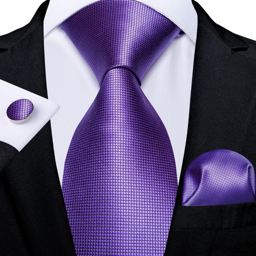 B7382 Seda | Corbata Pañuelo Gemelos | Violeta Microcuadros