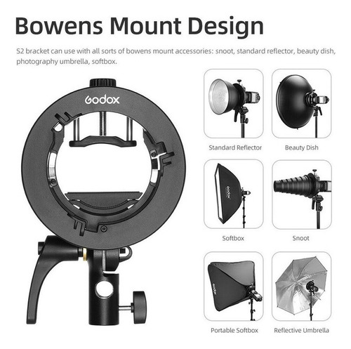 Zz Godox S2 Bowens Mount Flash Flash Tipo S Soporte Led