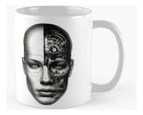 Taza Cabeza Mecánica De Una Mujer Humanoide. Calidad Premium