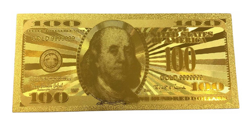 Billete Decorativo Dorado Plástico Flexible U$100 Dólar Gold