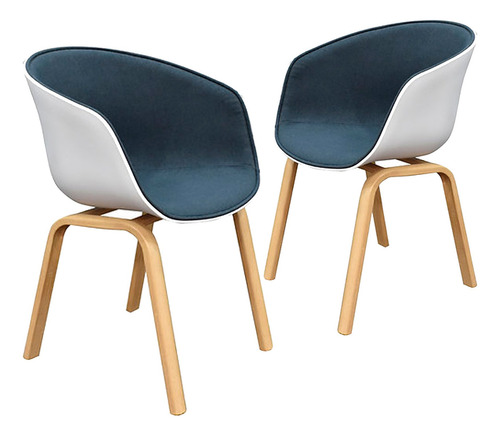 Set 2 Sillas Bilbao Plástico Terciopelo Patas Madera Eames Color de la estructura de la silla Blanco Color del asiento Gris azulado Diseño de la tela Mezclilla