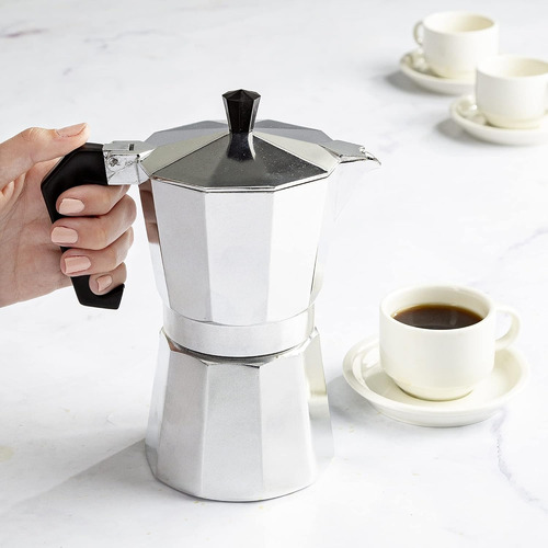 Primula Cafetera Estufa 6tazas Moka Espresso Latte Cappucino Plateado