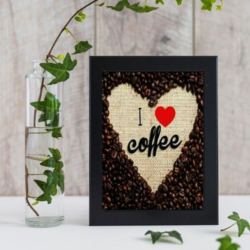 Quadro I Love Coffee Fotografia 33x24cm - Moldura Branca