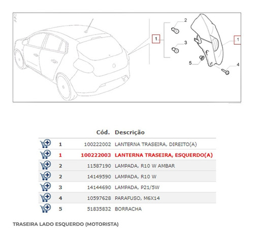 Lanterna Traseira Esquerdo Fiat Bravo Tjet 2016 Original