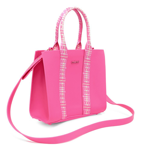 Bolsa Colcci Cairo Logomania Feminina Rosa Dom Acambamento dos ferragens Níquel Cor Preto Desenho do tecido Liso