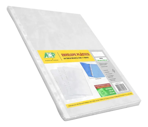 50 Un - Envelope Plástico 11 Furos Tarja Branca Ofício