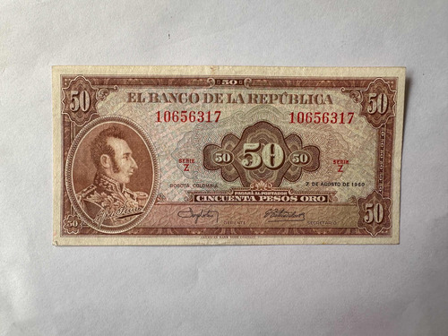 Billete Colombia $50 Pesos 1960
