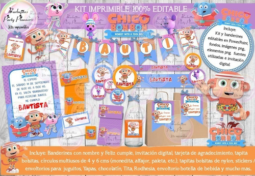 Kit Imprimible Candy Bar Chico Bon Bon Editable 100%