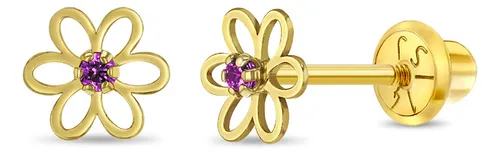 comprar Aro De Flor Con Circonia Al Medio De Oro 14k Para Bebes