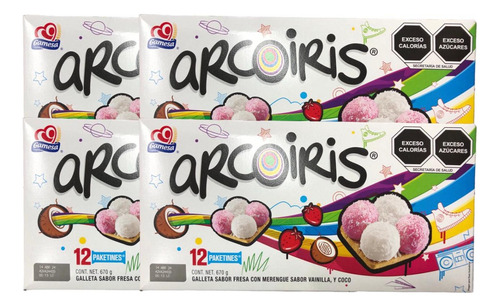 Galletas Arcoiris Bombón 12 Pack 72pz Fresa Vainilla Coco