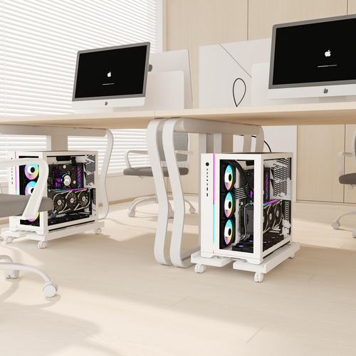 Soporte De Cpu Móvil Ajustable Con Ruedas Giratorias Blanco
