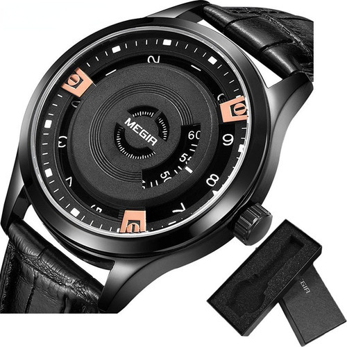 Relojes Impermeables Megir De Cuero Casual Para Hombre Color Del Bisel Black Rose