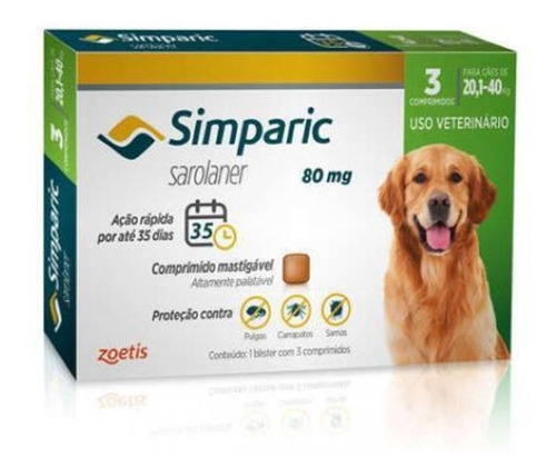 Simparic 80mg 20,1 A 40kg 3 Comprimidos