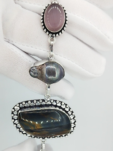 Brazalete De Ojo De Gato Lila, Ágata, Perlas Biwa Y Plata