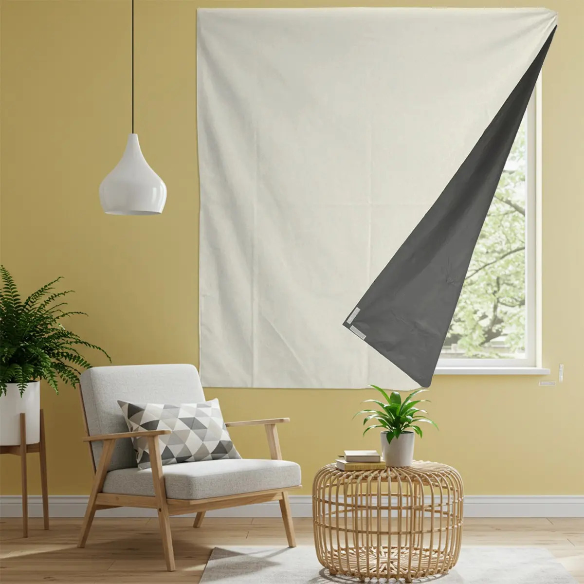 Cortina Painel 100% Blackout Veda Luz C/ Velcro 1,40 X 1,75m Cor Branco