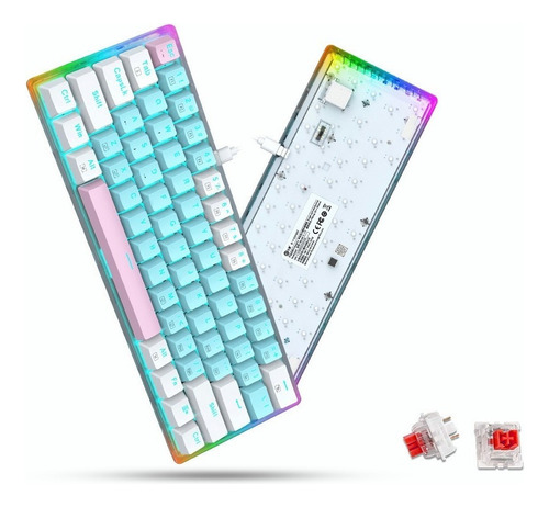 Teclado 60% Mecánico Y Ergonómico Con Luz Lateral Rgb Usb C