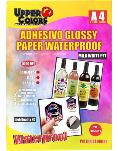 Papel Stiker Adhesivo Glossy Resistente Al Agua 