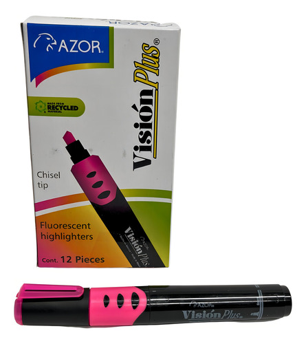Marcador Resaltador Visión Plus Grueso Fluorescente C12 Pzas Color Rosa