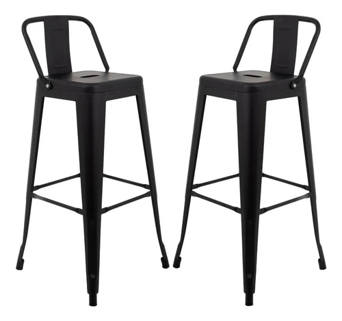 Banco Metalico Tipo Tolix Respaldo Bajo Juego De 2 Piezas Ba Acabado De La Estructura Laqueado Color Negro