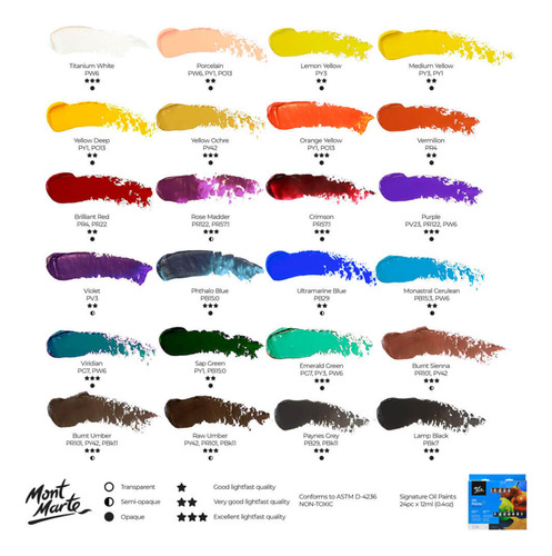 Set De 24 Pinturas Al Óleo Pro En Tubo Mont Marte X 12 Ml