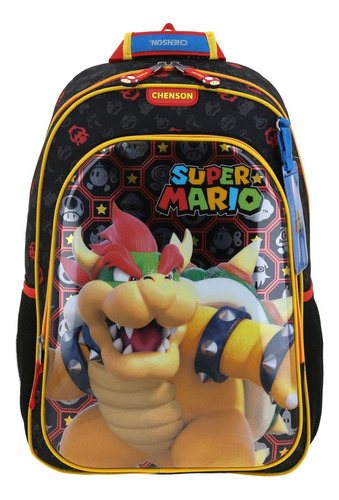 Mochila Super Mario Bowser Negro Metalizada Mb66317 Primaria Chenson