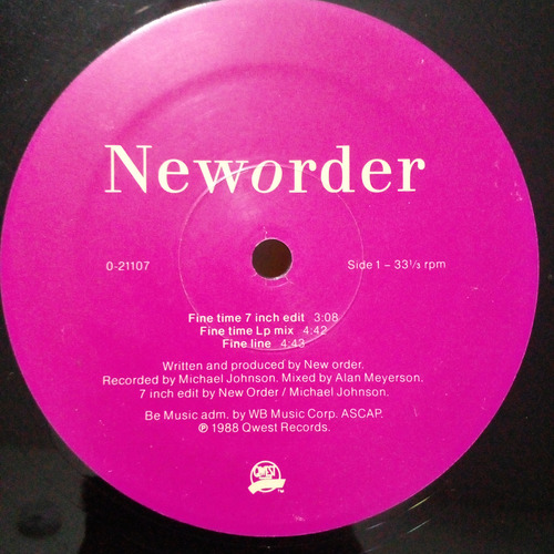 New Order - Fine Time Vinilo Maxi 1988 Excelente U.s.a Edición Limitada