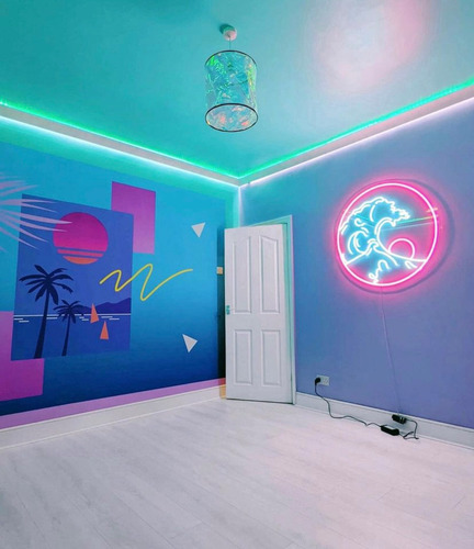 Letrero Luz Neon Gran Ola Retro Led Con Control Remoto