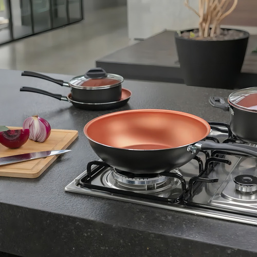 Panela Wok 3l Antiaderente Proflon Topázio Cinza Brinox