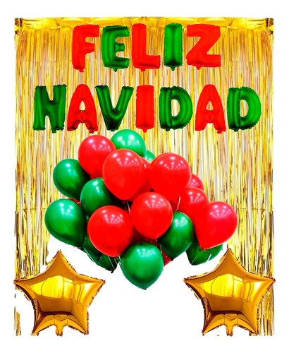 Kit Navideño Navidad Año Letrero Globos Dorado Verde Rojo