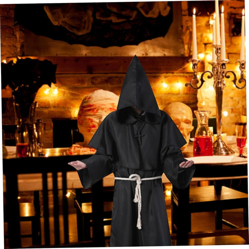 Túnica Medieval De Monje Sacerdote Para Halloween Con Diseño Negro L