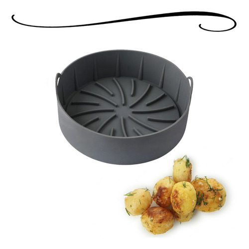 Forma De Silicone Antiaderente Air Fryer Fritadeira Com Alça Cor Redonda Cinza