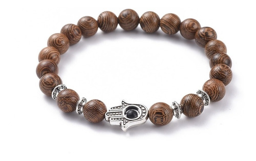 Pulsera Elástica Piedra De Ágata Cuentas De Madera